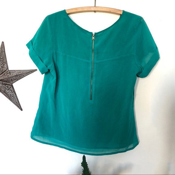 4/$10 | Teal chiffon tee with exposed zipper - Picture 3 of 5